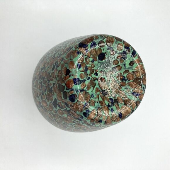 Vintage Murano Art Glass Vase Aventurine Teal Gold Fleck Mid Century Art Nouveau - Picture 8 of 8